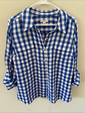 Isaac Mizrahi Royal Blue & White Gingham Button-Down Shirt